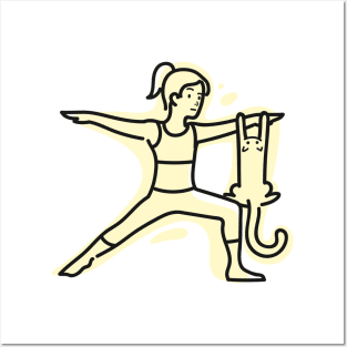 Yoga Warrior Pose Cat Cute Sticker Posters and Art